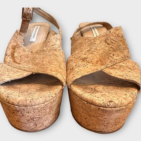 Diane von Furstenberg Liberty Wedge Sandals Natural Cork 9.5 - Picture 6 of 11